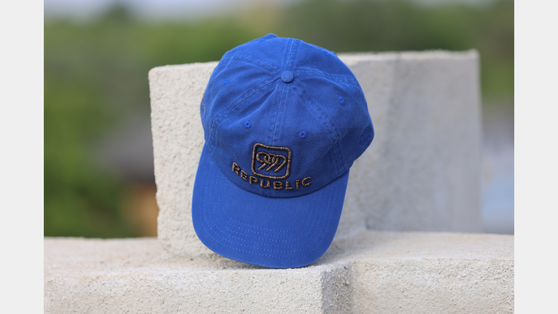 999Republic Blue Cap with 3D Logo Embroidery on it using premium multicoloured thread.