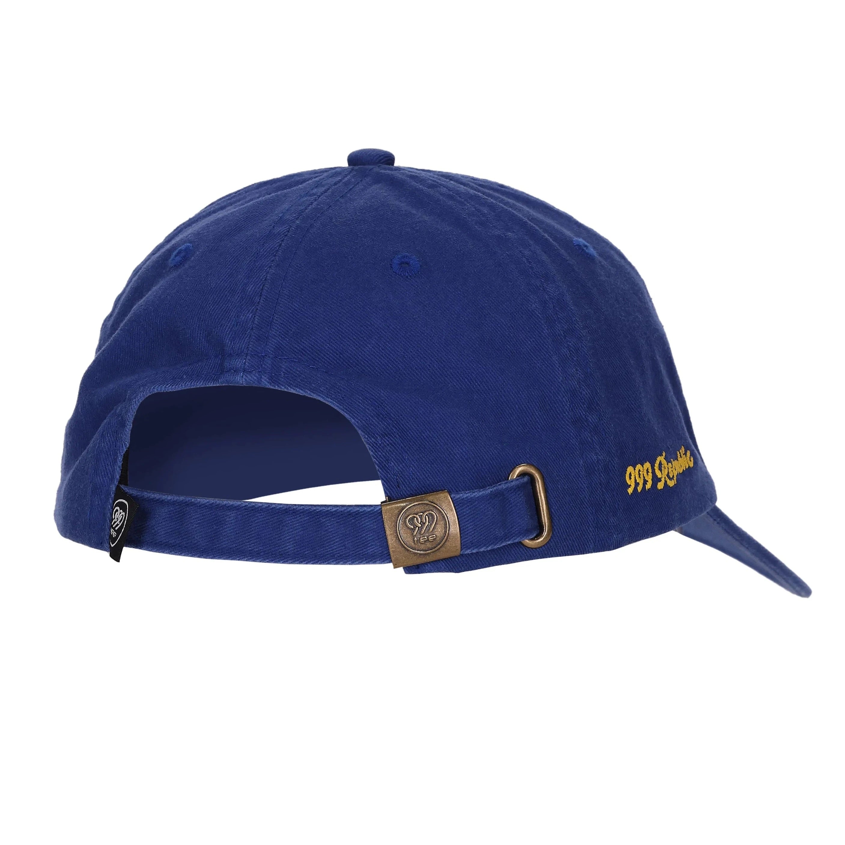 999Republic logo embroidered with gold matt finish thread on a Blue coloured Dad cap