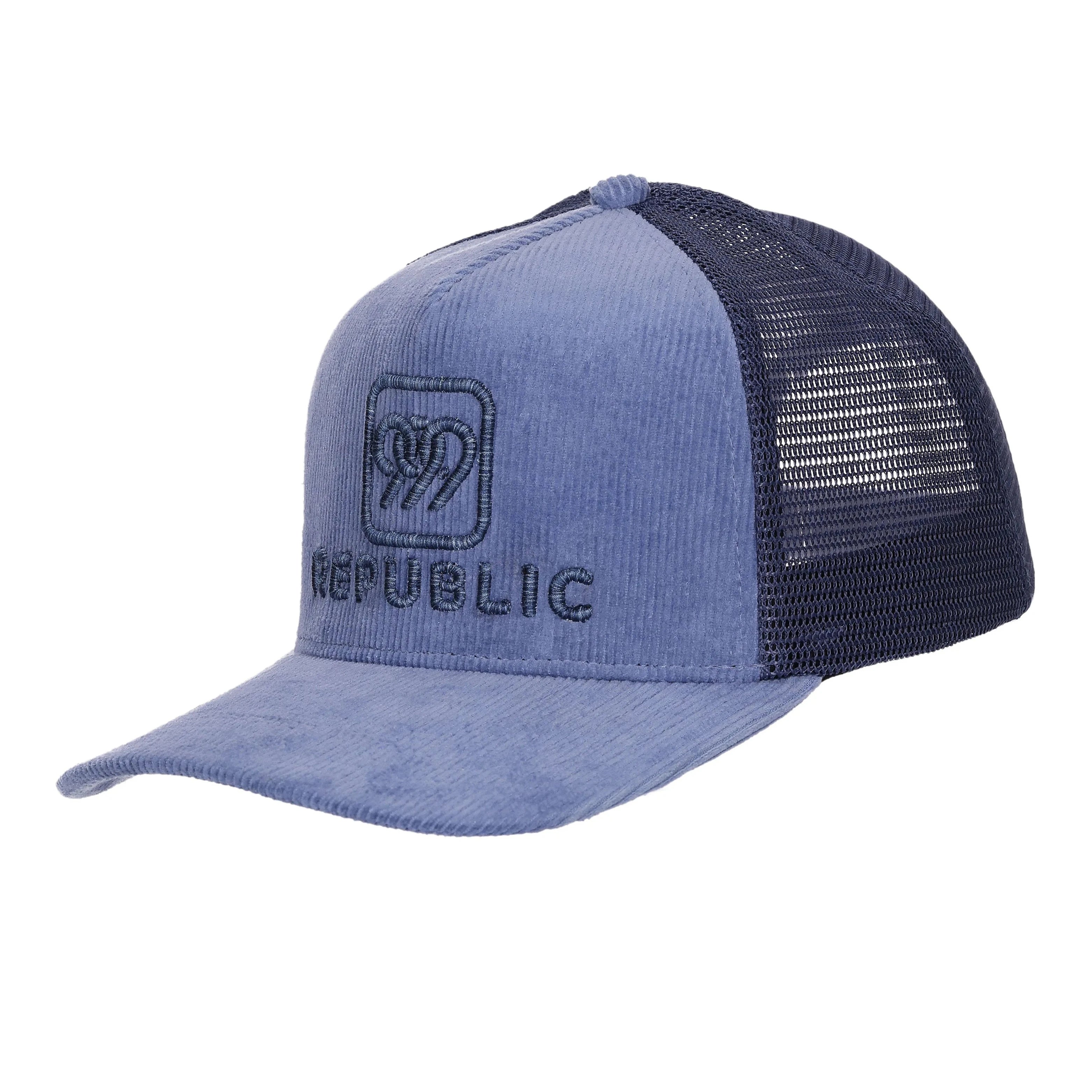 999Republic logo embroidered with Multicoloured Thread on a Blue coloured Trucker cap
