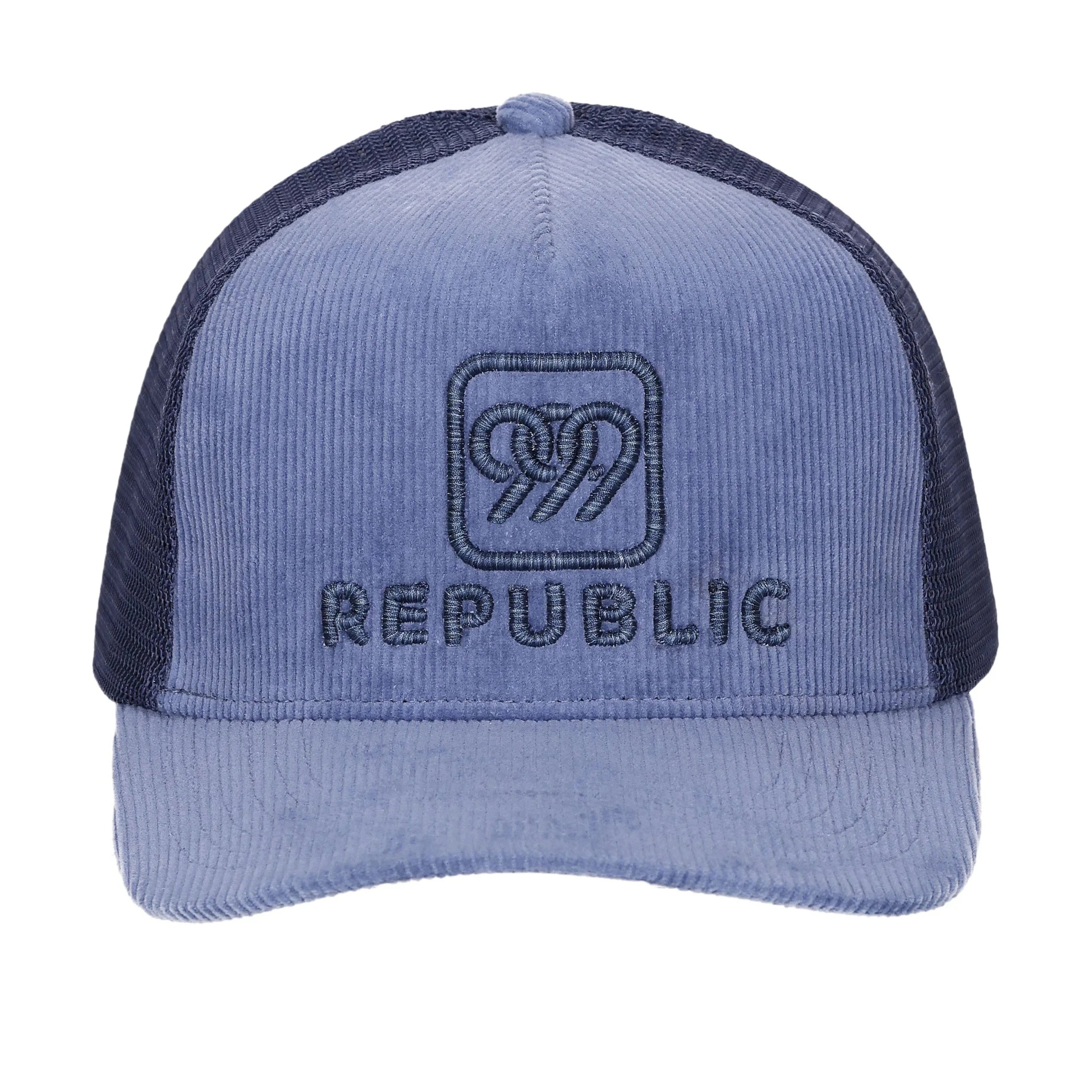 999Republic logo embroidered with Multicoloured Thread on a Blue coloured Trucker cap