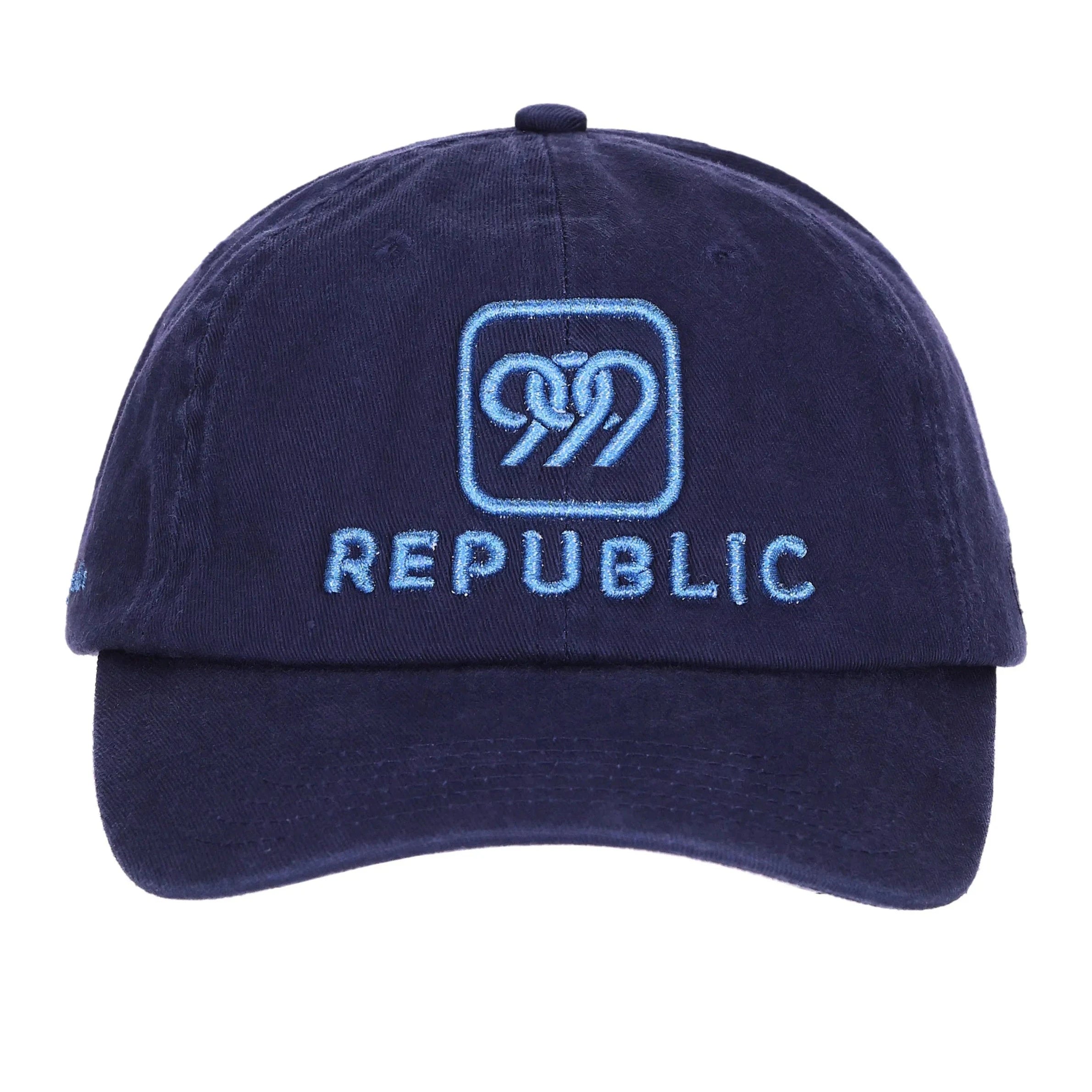 999Republic logo embroidered with Blue Metallic Thread on a Navy coloured Dad cap.